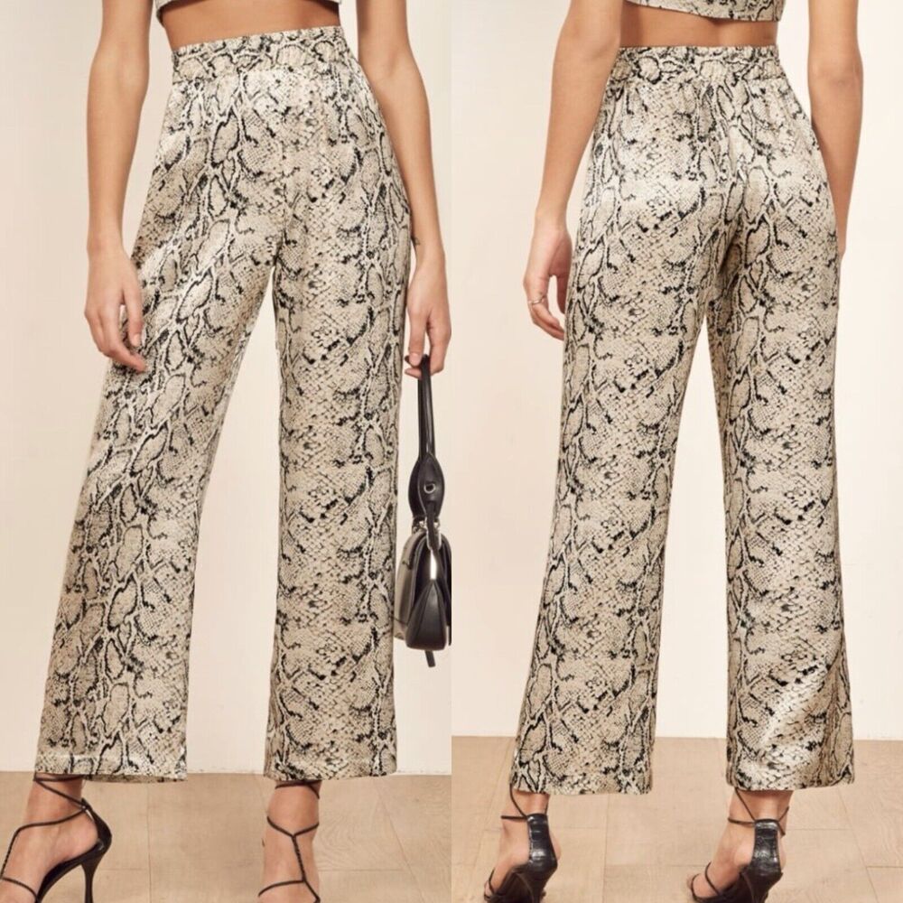 Reformation Women’s Samson 100% Silk Snakeskin Print High Waist Pants